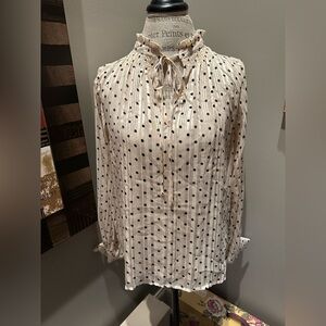 Ophelia Roe Blush Pink and Black Polka-Dot Shimmer Blouse GUC